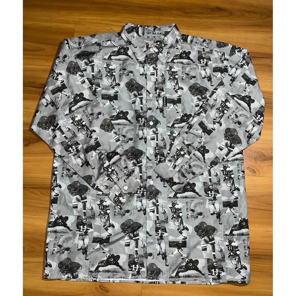 Vintage Enyce Football All Over Print Button Down Long Sleeve Casual Shirt